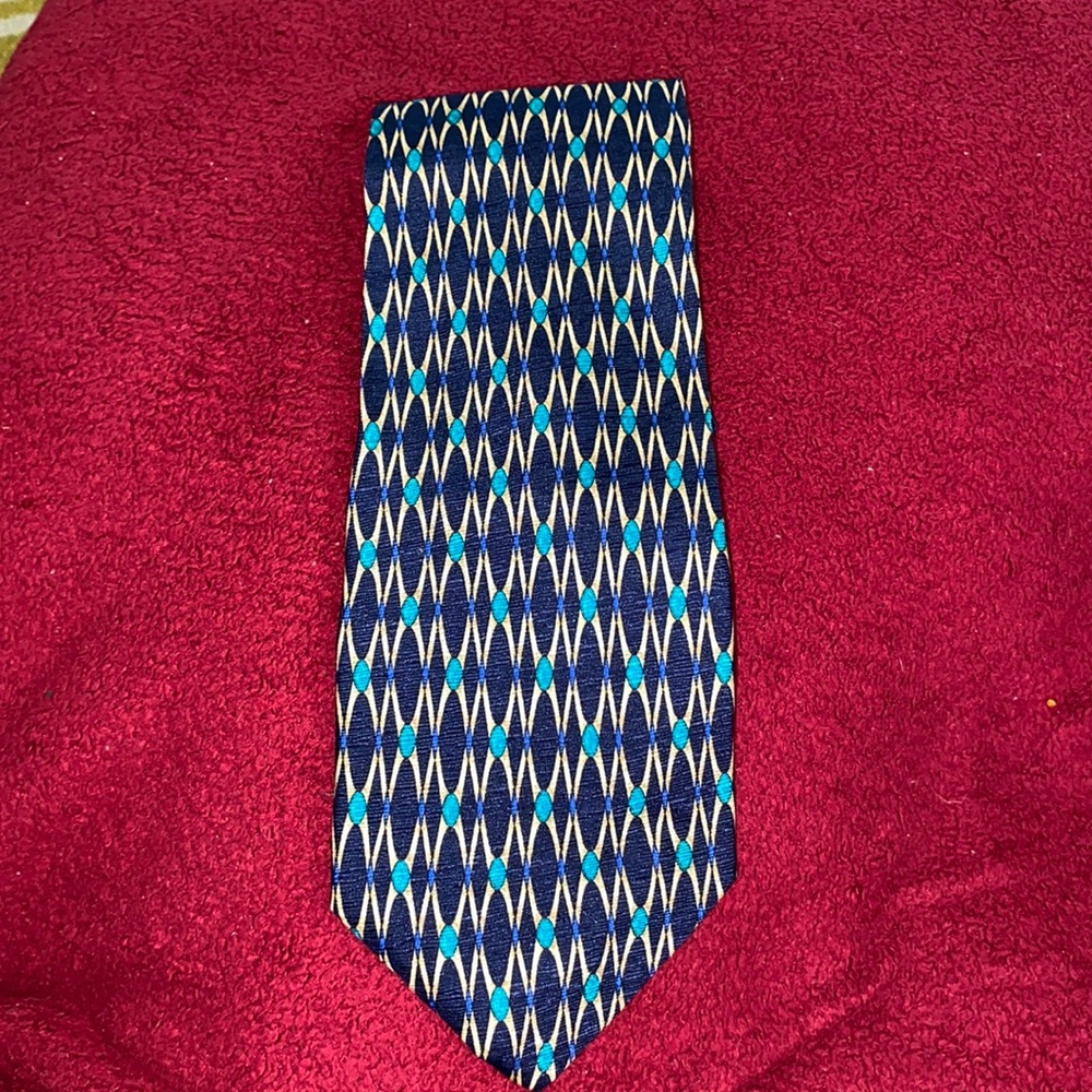 Valentino Men’s Tie (Navy Blue/Green/Tan)